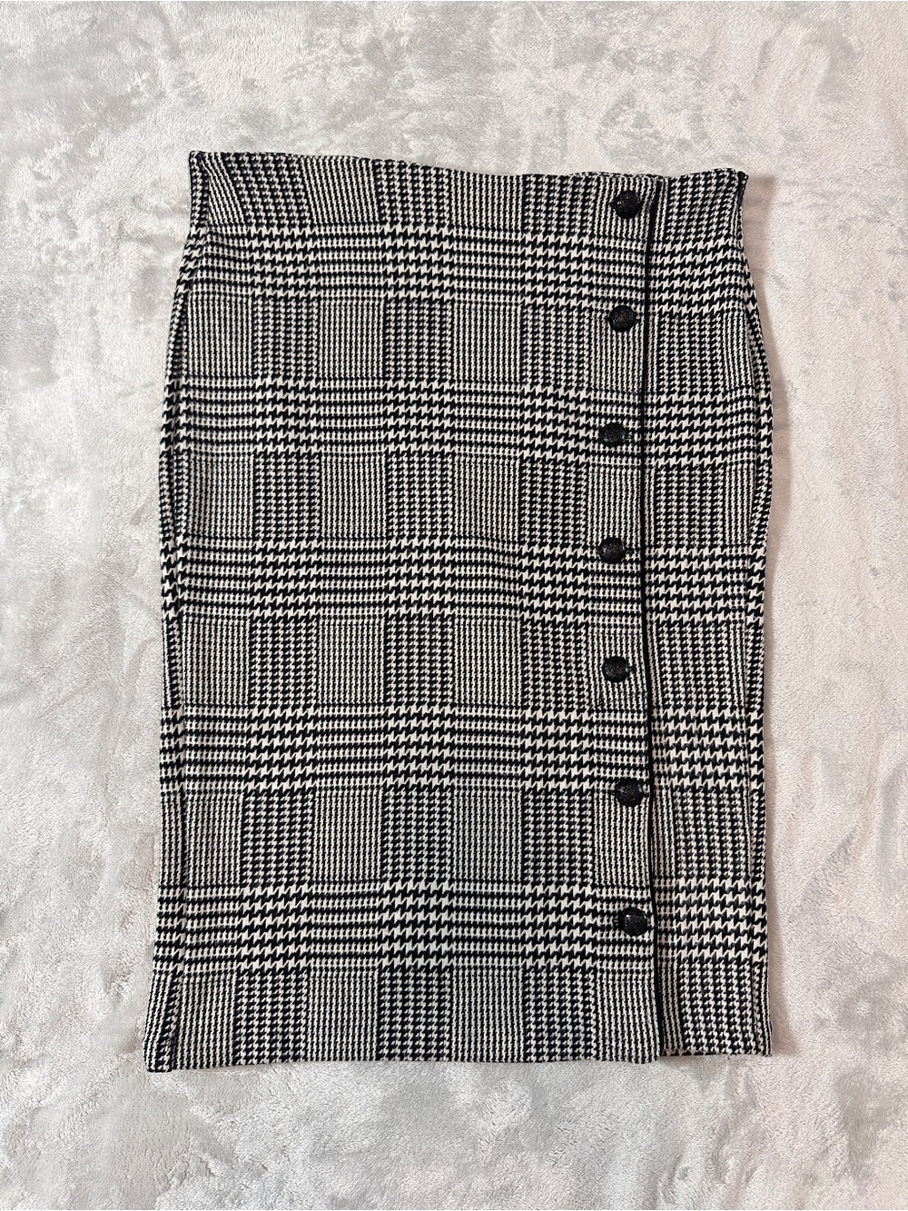 Lauren Ralph Lauren Houndstooth Plaid Button Trim Knit Pencil Skirt M